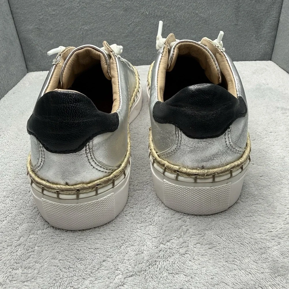 Diba True Women's 8 M Metallic Silver Leather Platform Sneakers Espadrille